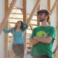 Camilla Mazzucato and Quentin Atkinson cooling off outside the East Mound canopy (Photo Harvey Whitehouse)