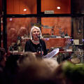 Professor Clare Harris, Head of the School of Anthropology and Museum Ethnography, delivering a speech at the reception at the Pitt Rivers Museum. 