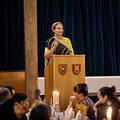 A representative of Māori community delivering a speech during the dinner at St Anne’s College. 