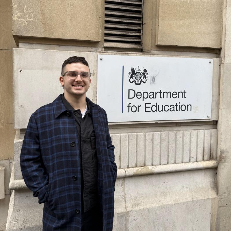 ibrahim ince, out side the department of education - smiling 