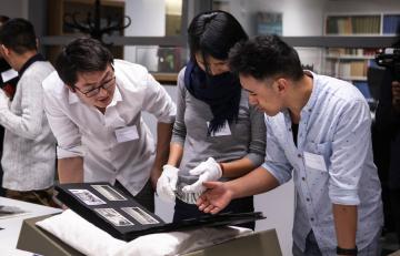 discussing photographs at the pitt rivers museum