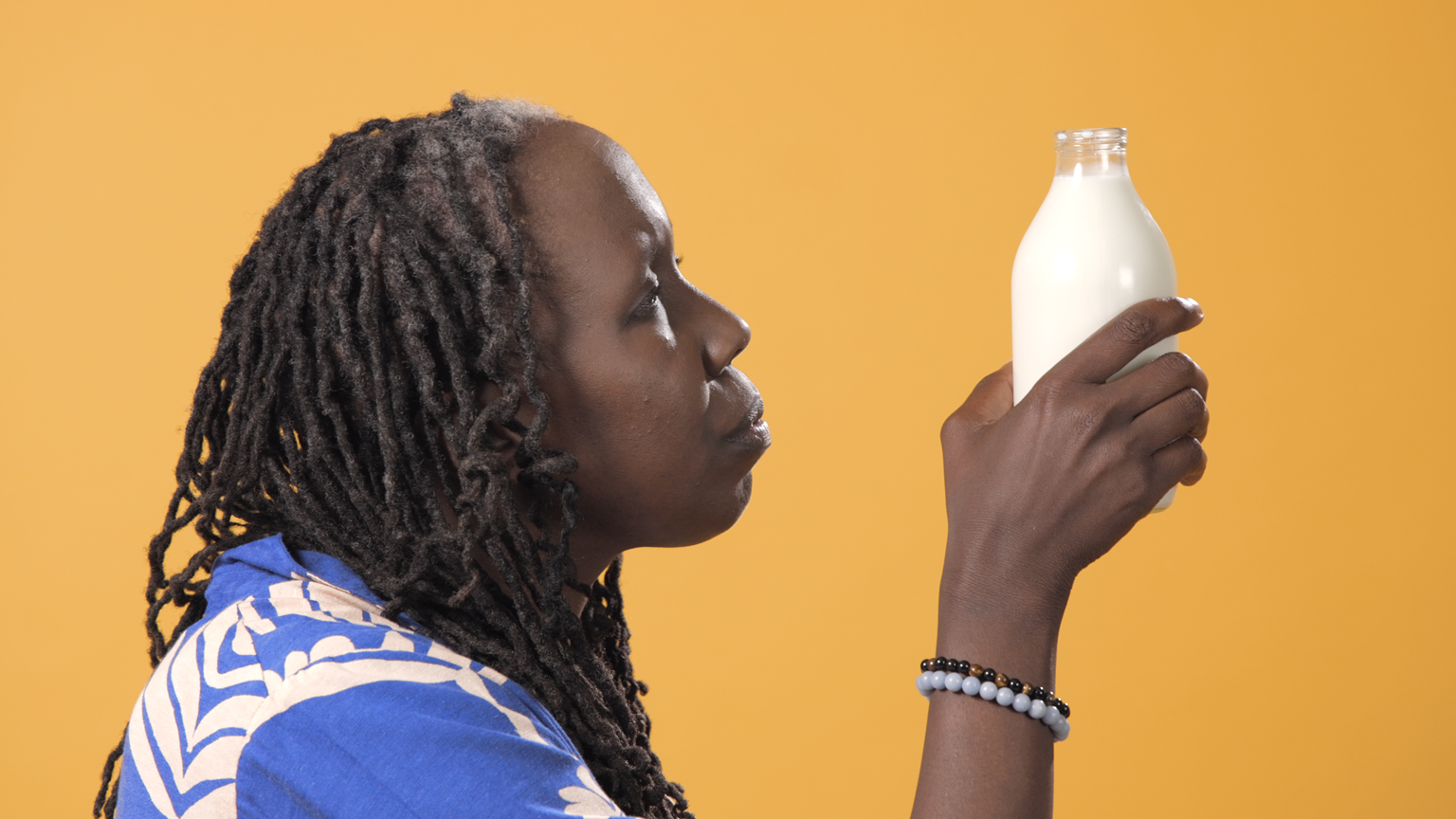JC Niala examines a pint of milk
