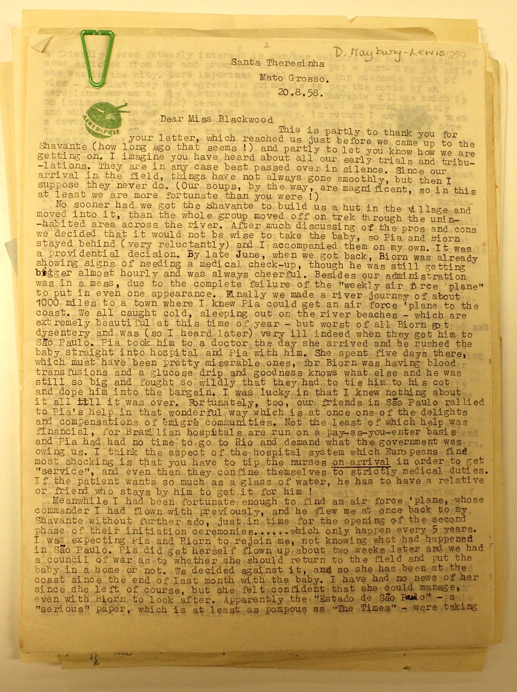 letter from david maybury lewis to beatrice blackwood