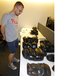 David Pratten examining Nigerian Masks