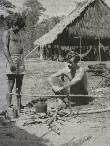 Photo of Darcy Ribeiro and Francis [Huxley] with the Ka'apor from from roberts and itten 2021