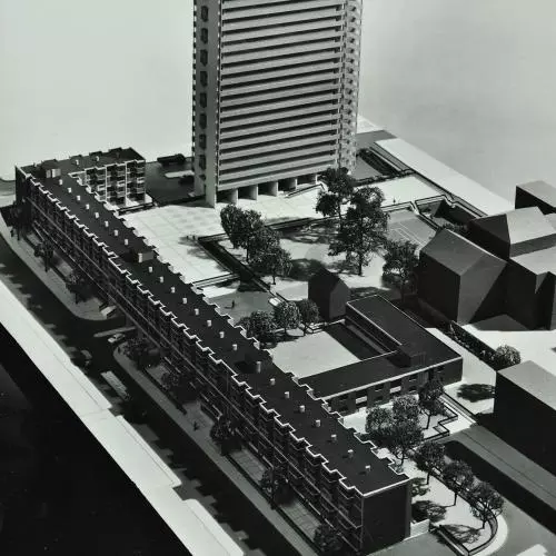 Black and white photo of the architects model for Braithwaite House