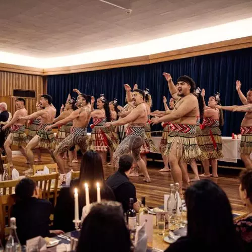 Representatives of Mākereti's tribe, Tūhourangi, performing songs and dances during the dinner at St Anne's College. 