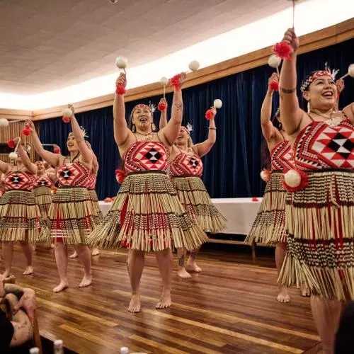 Representatives of Mākereti's tribe, Tūhourangi, performing songs and dances during the dinner at St Anne's College. 