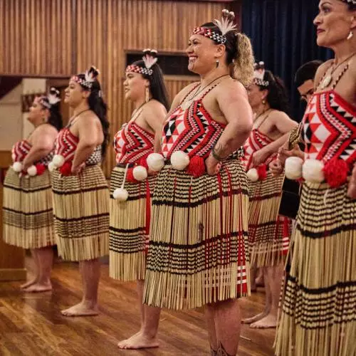 Representatives of Mākereti's tribe, Tūhourangi, performing songs and dances during the dinner at St Anne's College. 