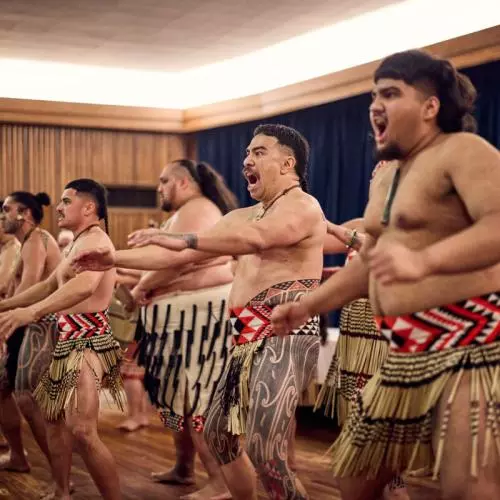 Representatives of Mākereti's tribe, Tūhourangi, performing songs and dances during the dinner at St Anne's College. 