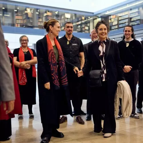 (Right) Dame Jacinda Ardern, former Prime Minister of New Zealand, and the guests at the Weston Library. 