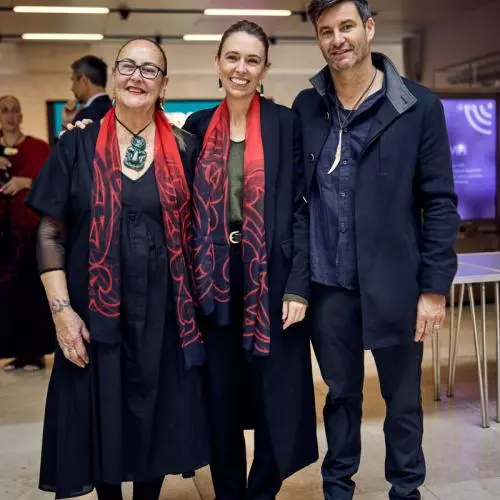 (Left) June Northcroft Grant meets (centre) Dame Jacinda Ardern, former Prime Minister of New Zealand, during lunch at the Weston Library. 