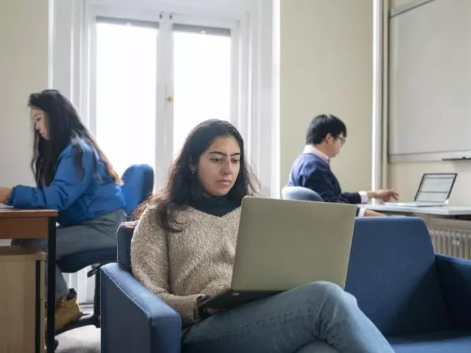 3 students study in one of the study spaces at anthropology
