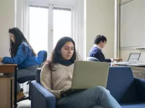 3 students study in one of the study spaces at anthropology