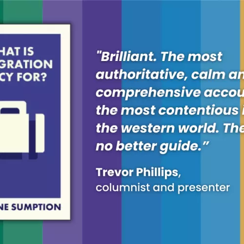 book cover featuring a graphic of a suitcase. Includes quote: "Brilliant. The most authoritative, calm and comprehensive account of the most contentious issue in the western world. There is no better guide than Sumption through the arguments to the realit
