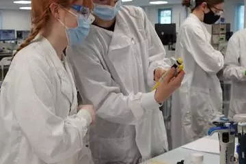 human science students in the lab